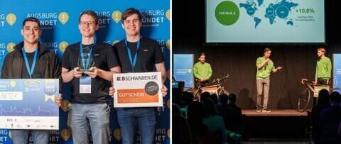 Die Gründerteams von NKTEK (links) und fibclick (rechts) | Fotos: langesicht